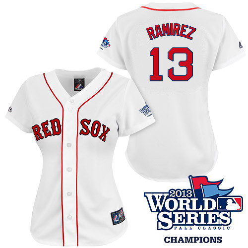 Hanley Ramirez #13 mlb Jersey-Boston Red Sox Women's Authentic 2013 World Series Champions Home White Baseball Jersey